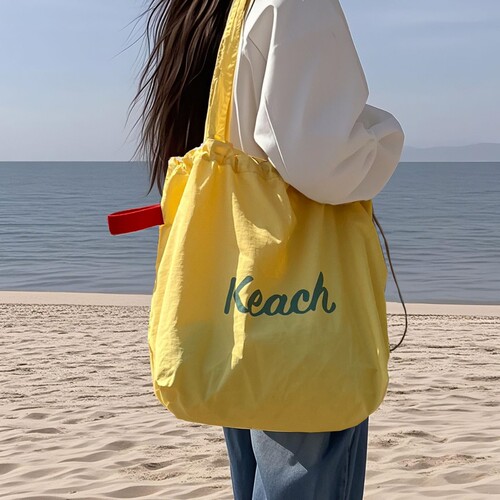 Korean Version New Alphabet Print Women's Large Capacity Nylon Single Shoulder Bag Casual Matchable Portable Drawstring Tote Bag