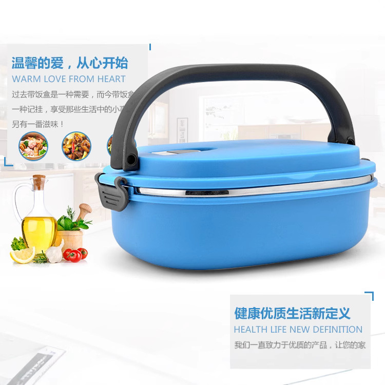 Venta al por mayor caja de almuerzo de acero inoxidable estudiantes doble aislamiento caja rectangular multi-capa almuerzo caja regalo logotipo impresión