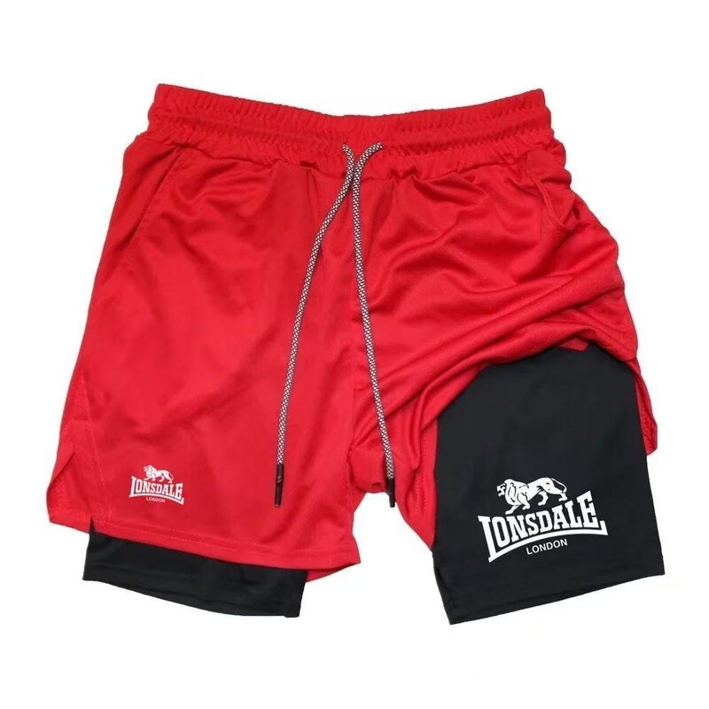 Men's Two-Piece Sports Shorts Set for Fitness and Training, Compression Shorts with Phone Pocket and Towel Ring Buckle for Summer