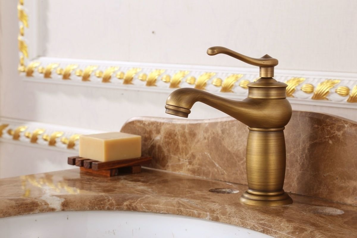 All-copper European-style antique washbasin faucet, retro bathroom cold and hot water mixing valve, single hole for household bathroom washbasin undefined