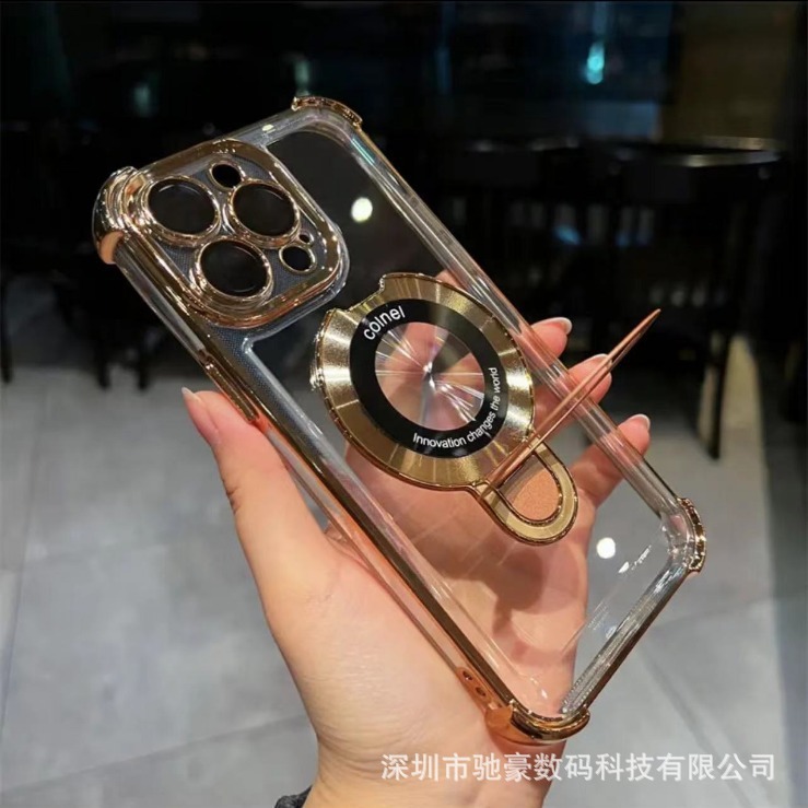iPhone17promax 磁気ホルダー携帯電話ケース Apple 16 電気メッキオールインクルーシブエアバッグ落下防止シース 15 に適しています。|undefined