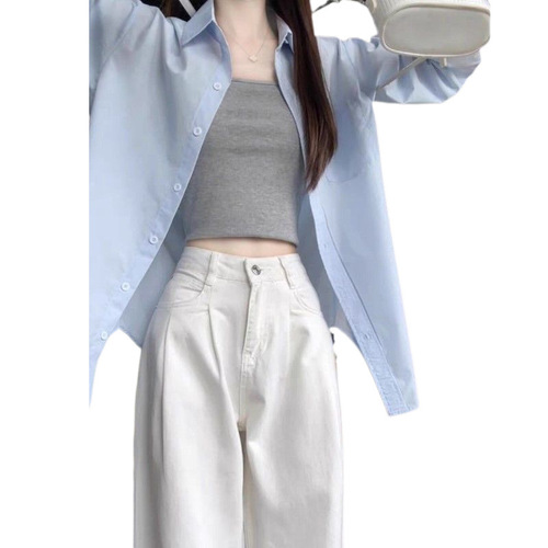 Women's Autumn Sun Shirt Loose Casual French Chic Blue Collared Shirt