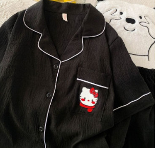 Al por mayor transfronterizo pantalones cortos de manga corta nubes pijamas de algodón de dibujos animados lindos cardigan con solapa primavera y otoño set de ropa para el hogar
