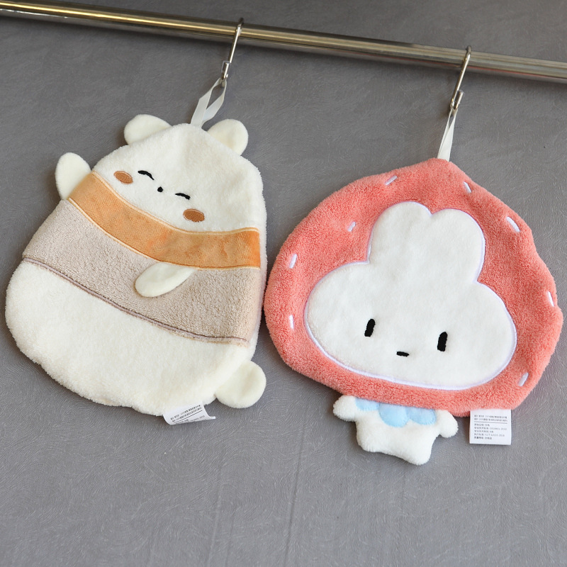 Coral Velvet Hand Towel Cute Cartoon Kidsren's Hand Towel Handkerchief Kitchen Hanging Hand Towel Absorbent Hand Towel