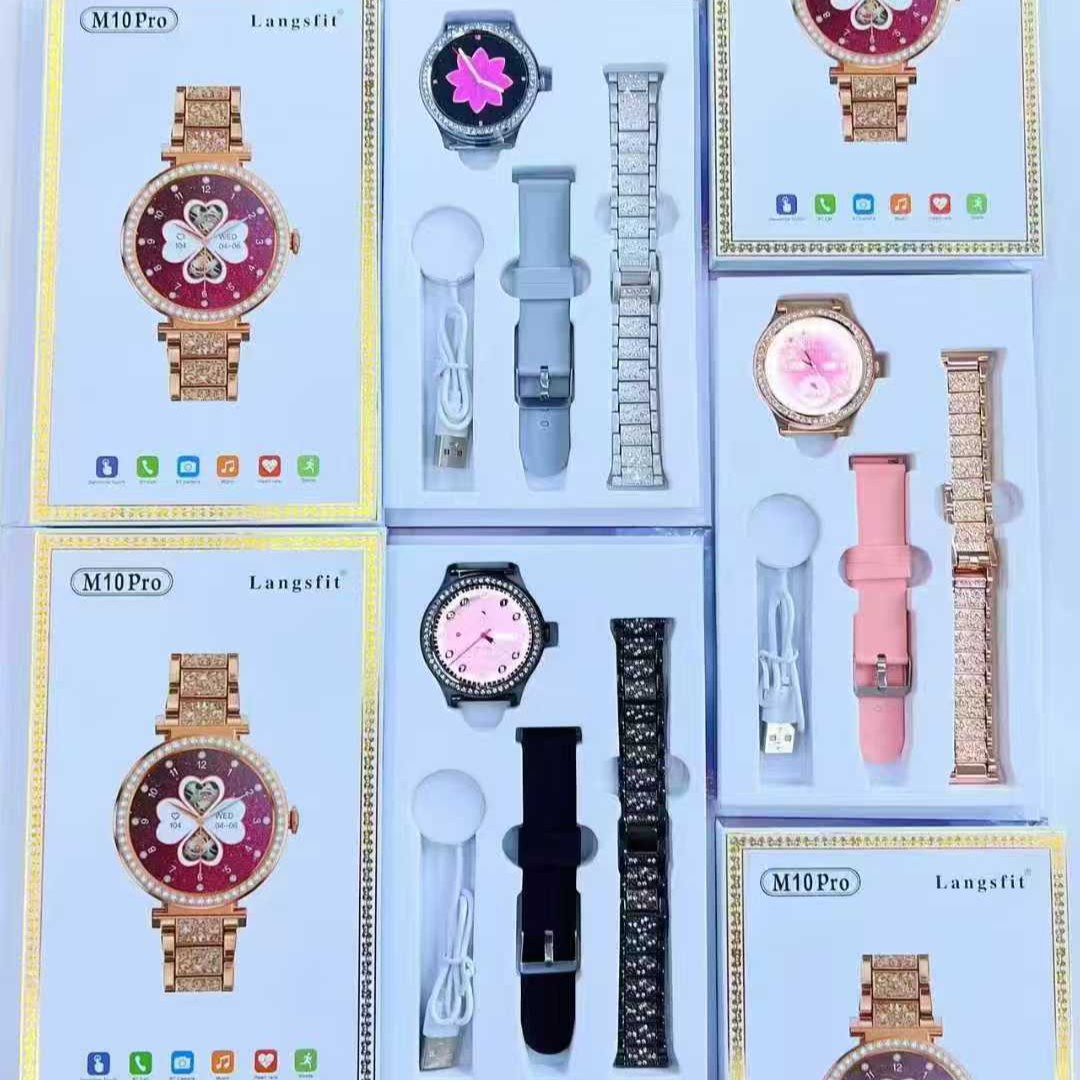 M10 Pro Smart Watch Bluetooth Call Heart Rate Blood Oxygen Sleep Monitoring Diamond-Encrusted Women's Watch Cross-Border Hot Sale