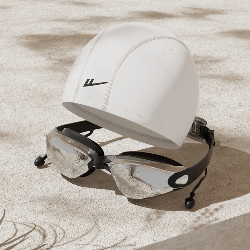 Electroplated black + pure white swimming cap [flat swimming goggles]