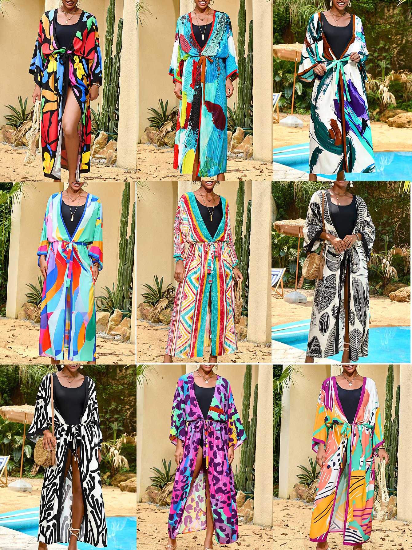 Transfronterizo amazónico algodón impresión playa camiseta vacaciones cardigan bikini con bañador camiseta B006