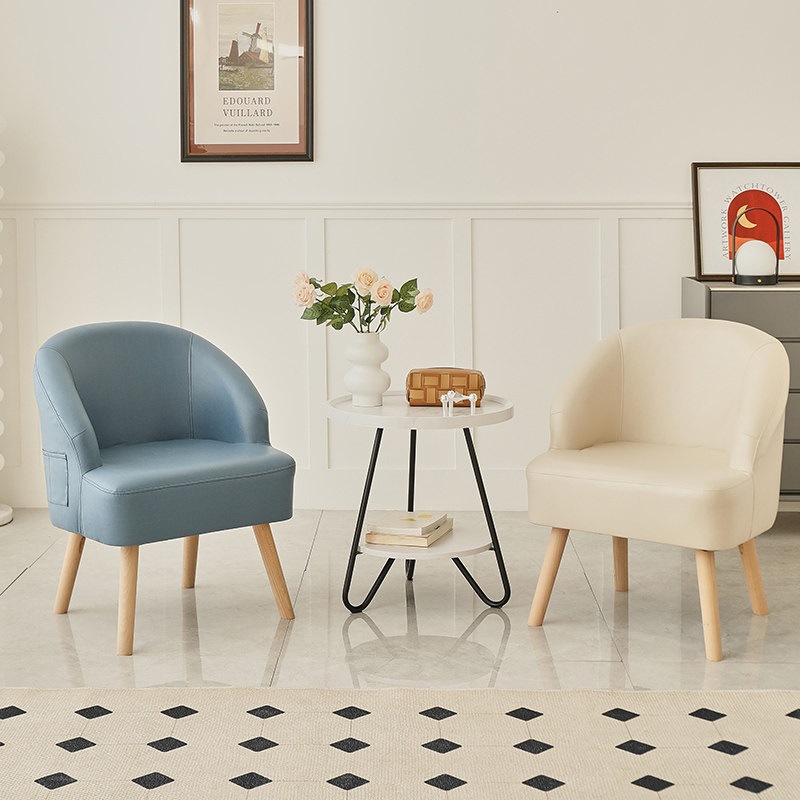 Sofá de ocio de madera sólida silla de respaldo de dormitorio pequeño balcón tela económica perezosa