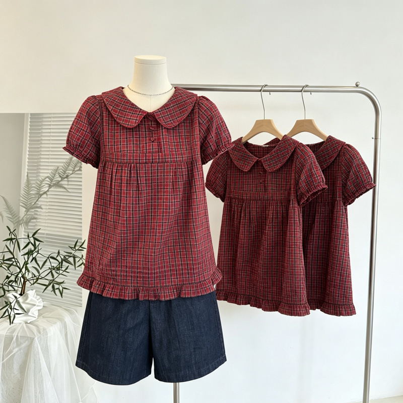 Nuo Chu Milk Rabbit Planet - Handmade Half-Collar Jacquard/Plaid Lace Doll Collar Blouse for Women with Accordion Pleats and Short Sleeves