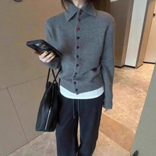 加厚新款羊毛针织开衫长袖上衣外套女轻奢高领秋冬时尚深灰色感跨