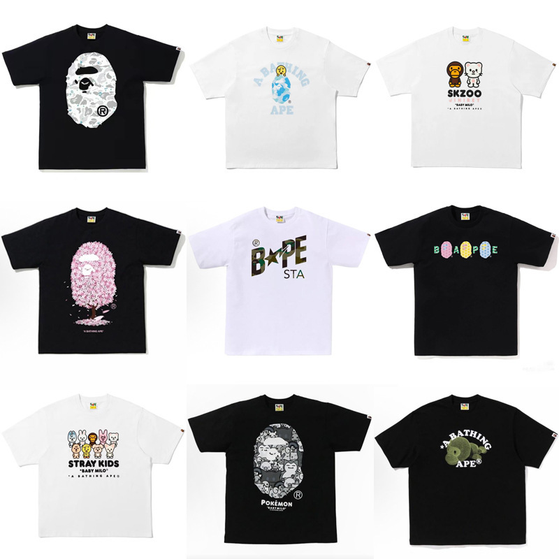 Cross-Border Foreign Trade Wholesale Japanese Trendy Brand Bape Ape Head Shark Loose Unisex Short Sleeve T-Shirt Half Sleeve Top