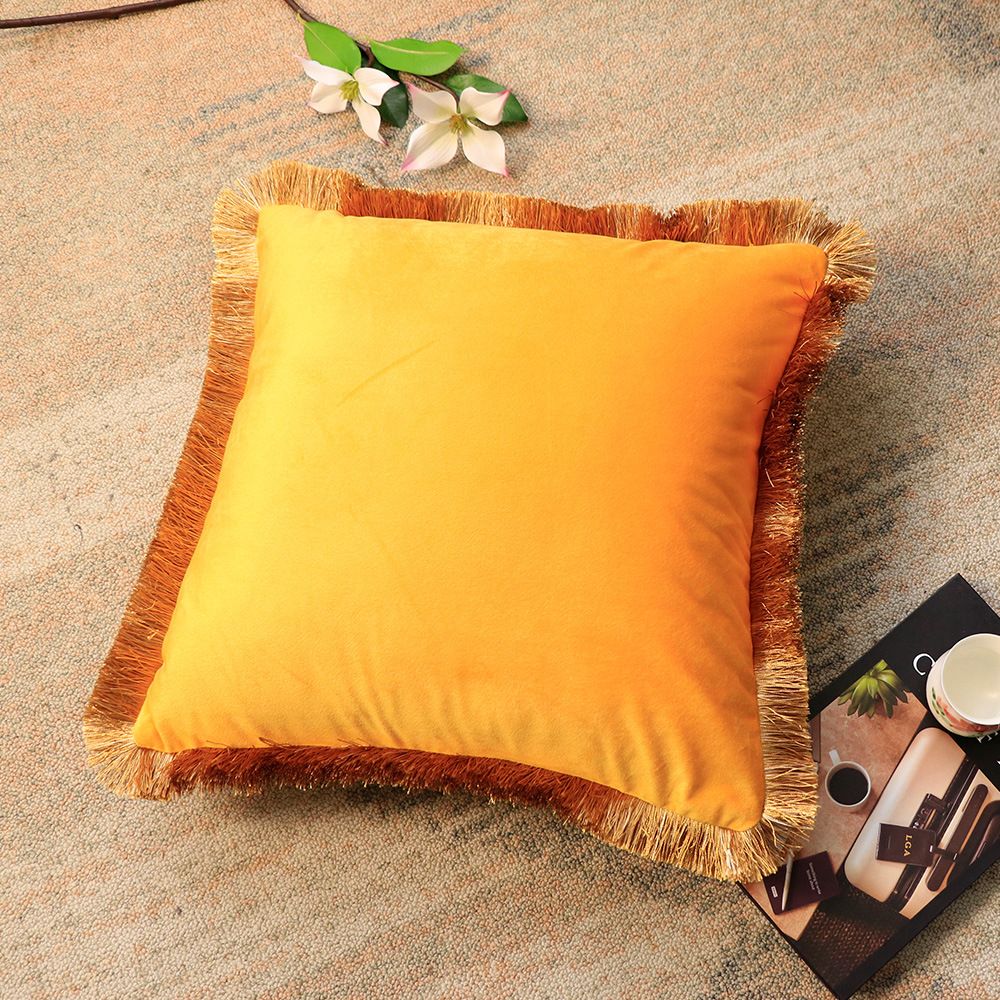 Copricuscino per divano in velluto olandese con bordo in nappa dorata semplice nordico, modello di decorazione per la casa_voghion.com