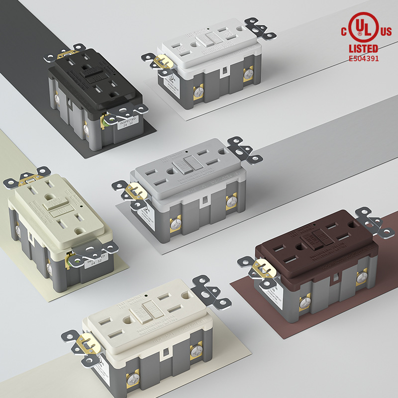UL授权工厂可定制每15分钟自检安全带铜片安全门GFCI漏电保护插座