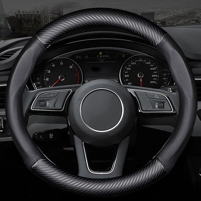 fiber steering wheel cover four Steering wheel cover - round-matte-carbon-fiber-pinhole-leather-38cm