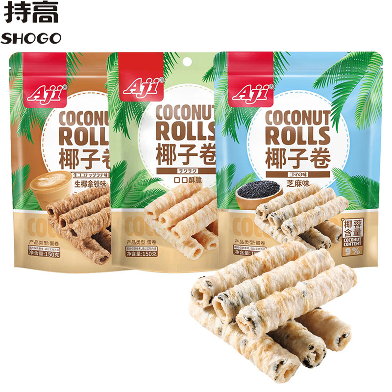 Aji Coconut Roll 150g crispy coconut biscuit coconut milk crispy egg roll pastry heart casual snack product Aji Coconut Roll 150g crispy coconut biscuit coconut milk crispy egg roll pastry heart casual snack product