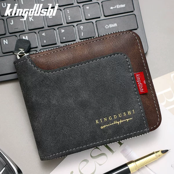 Cross-border explosions fashion contrast color men's short wallet multi-card position chain hinge change bag wallet wholesale