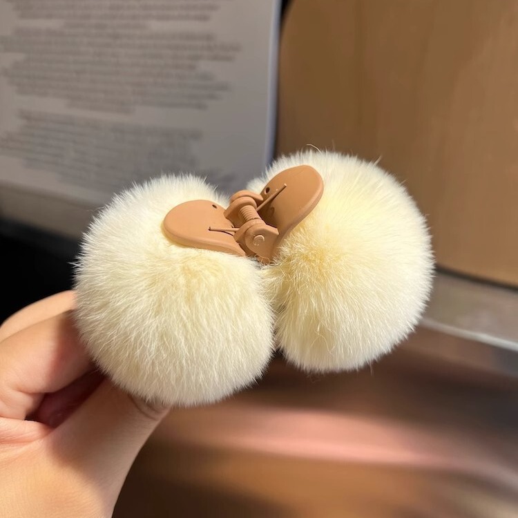 秋冬の真のレッグウサギの毛玉は大きいサイズの毛のヘアピンの後頭部のサメのクリップのヘアピンの髪飾りの新年の爆発金をつかみます。|undefined