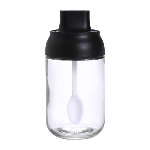 Factory Direct Selling Creative Labeled Moisture-Proof Cover Spoon Integrated Seasoning Jar Household Kitchen Spice Container Glass Seasoning Bottle