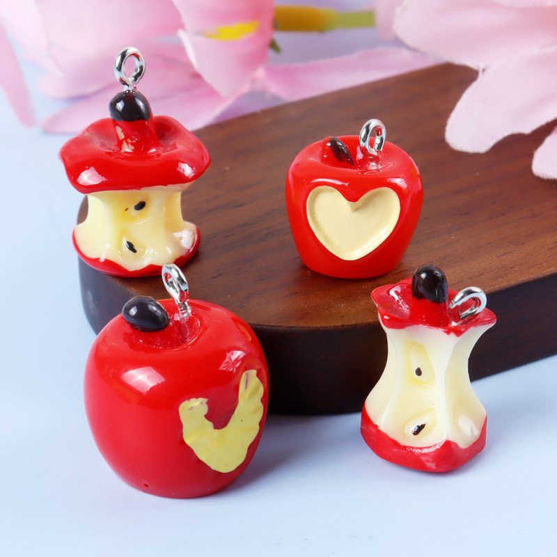 Cross-Border Hot Selling Cute Mini Apple Resin Pendant DIY Apple Core Earrings Necklace Keychain Accessories Jewelry