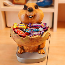 创意新款可爱土拨鼠托盘玄关收纳摆件钥匙零食桌面树脂摆件送礼物