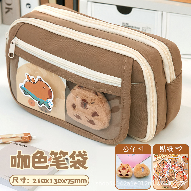 Kapibala 痛みバッグ鉛筆バッグ高価値 9 層メイラードコーヒー色文具バッグキャンバス汚れにくい鉛筆バッグ卸売|undefined