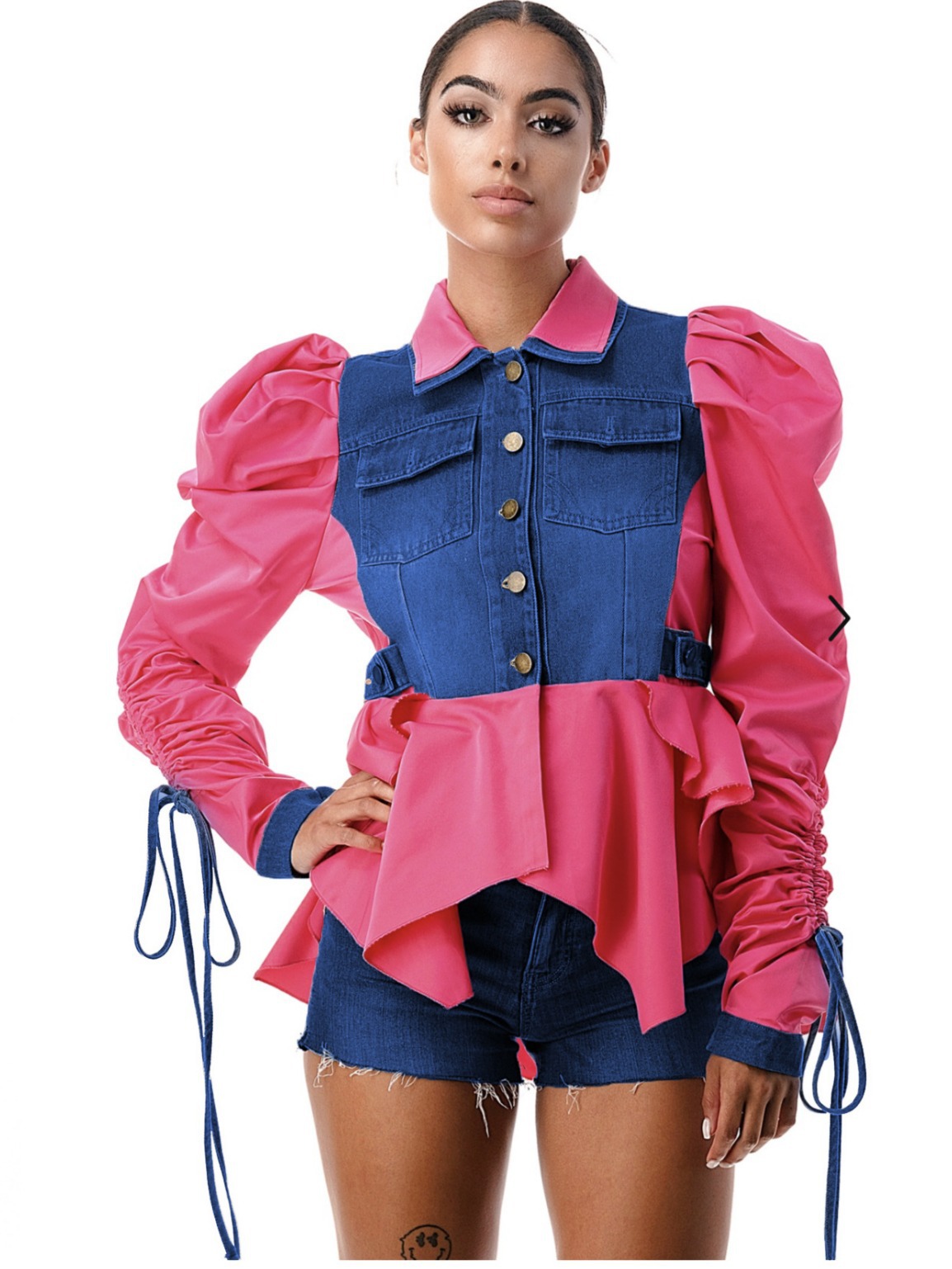 31259 cross-border supply of European and American women's new Amazon independent station best selling stitching strap Denim jacket