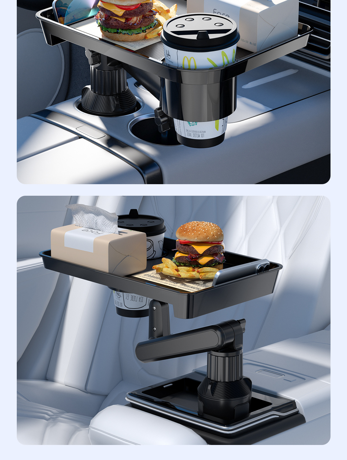 Car Mobile Phone Holder Tray Dinner Plate Multi-Functional Storage Small Dining Table Car Beverage Coffee Burger Water Cup Holder