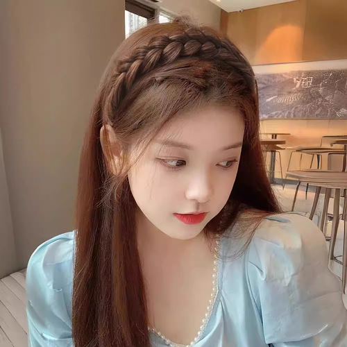 Fishbone Braid Wig Headband, Braided Pigtails, Heightened Crown Upgrade, Gourd Braided Hair Band, Non-Slip Disc Hair Wig