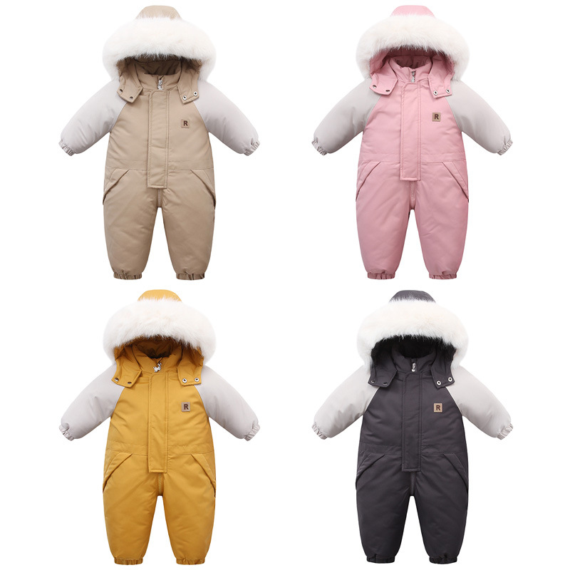 Cross-border baby clothes, autumn and winter ski suits, baby onesies, fleece-lined and thickened cotton-padded rompers, winter outings, baby carry