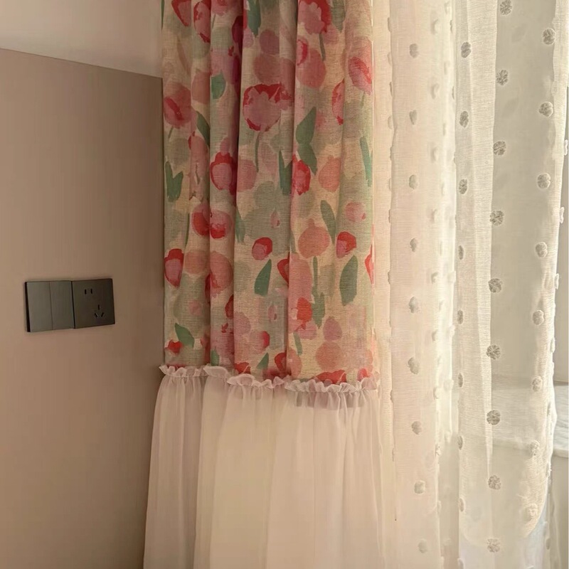 Southern French Style Romantic Atmosphere Kidsren's Girl's Room Bedroom Light-Impermeable Window Screen Tulip Skirt Gauze Curtain
