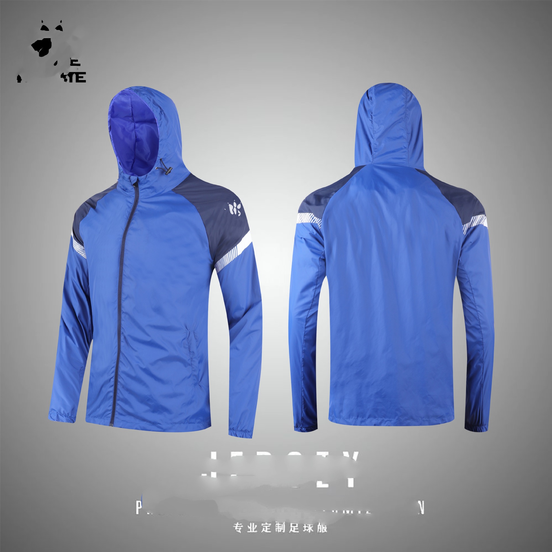 Chaqueta de lluvia encapuchada hombre otoño invierno de manga larga chaqueta de entrenamiento de fútbol 70D chaqueta de tejido de brocado