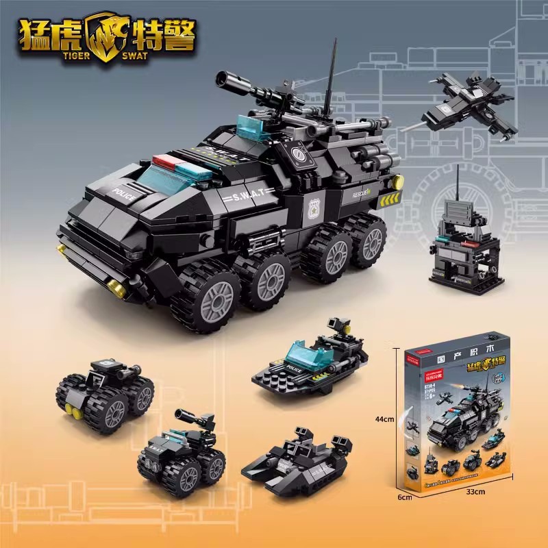 Lele Brothers Военный Тигр SWAT Взрывозащищенный автомобиль, совместимый с Lego, строительные блоки из мелких частиц, детские развивающие игрушки для сборки