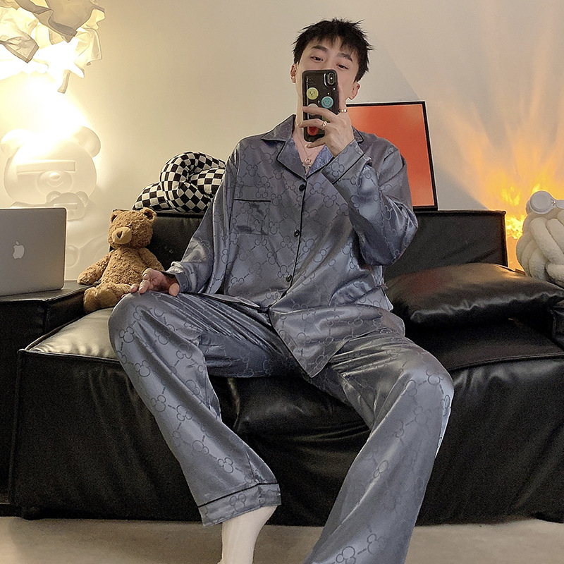 2025 pijamas nuevos para hombre, primavera y otoño, manga larga, seda helada, talla grande, conjunto de dos piezas, ropa fina de seda para el hogar de verano