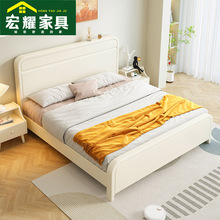 现代简约白色实木床1.8米主卧双人床1.5奶油风轻奢储物橡木婚床