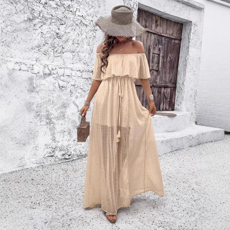 In Stock - 2026 Summer New Style European and American Foreign Trade Cross-Border Temu Amazon New Jacquard Off-Shoulder Dress