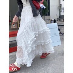 甘い美しい風の白いレースの半身のスカートのバレエの風のケーキのスカートの女性の春の高腰のa字のスカートの蓬のスカートの長いスカート