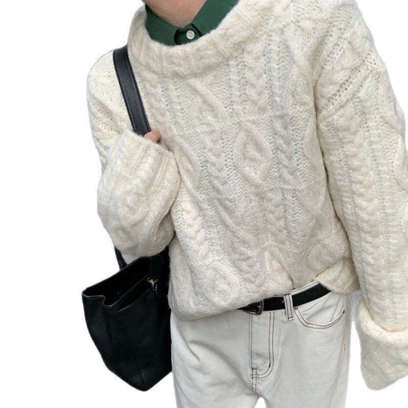 Retro glutinoso suave hilo pesado jersey suéter de torsión mujer otoño invierno nuevo estilo relajado perezoso pequeño vestido corto camisa de punto image 6
