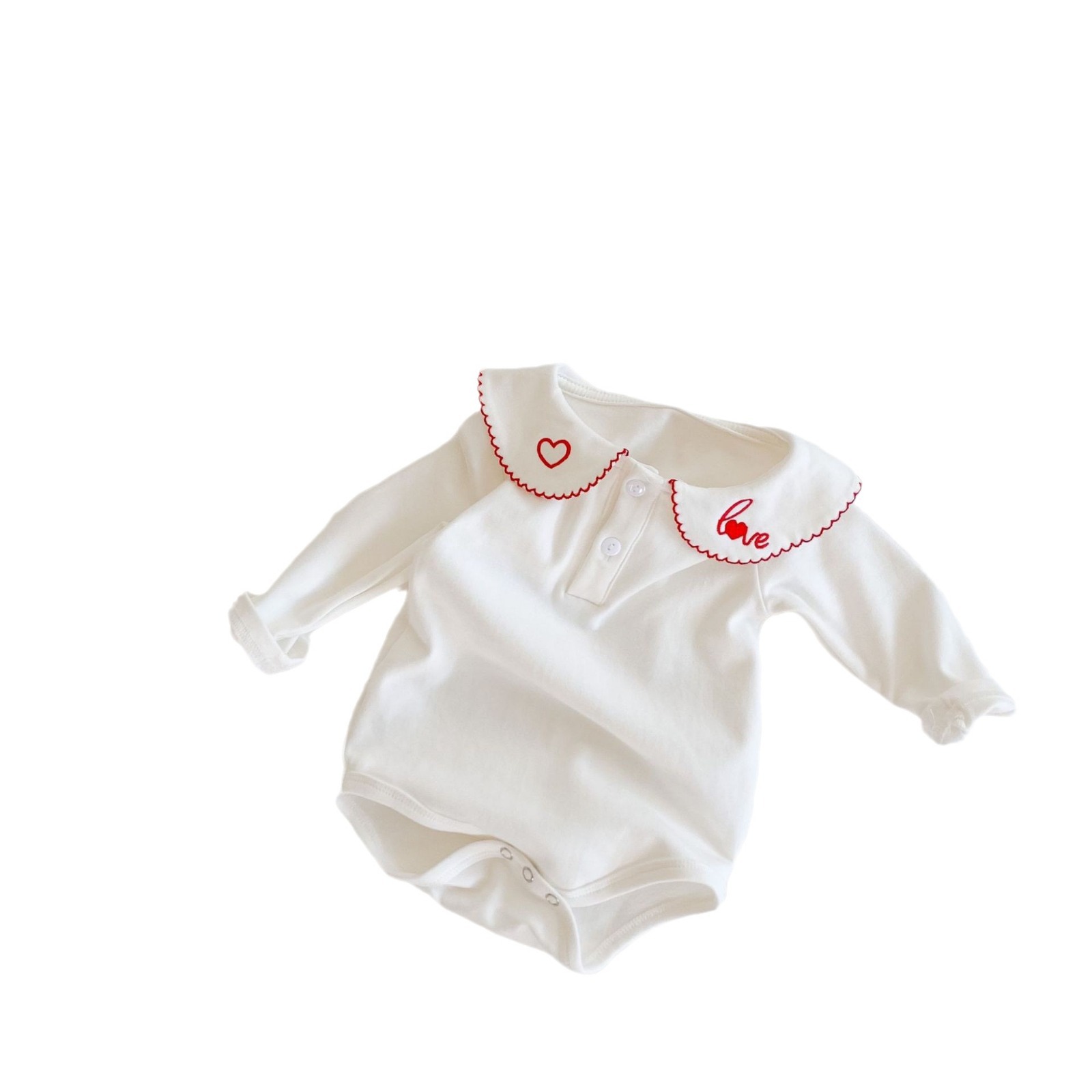 Abbigliamento primavera autunno 2024 per bambine e neonati: colletto ricamato con lettera d'amore, vestiti a sacco, vestiti lunghi in cotone per neonati_voghion.com