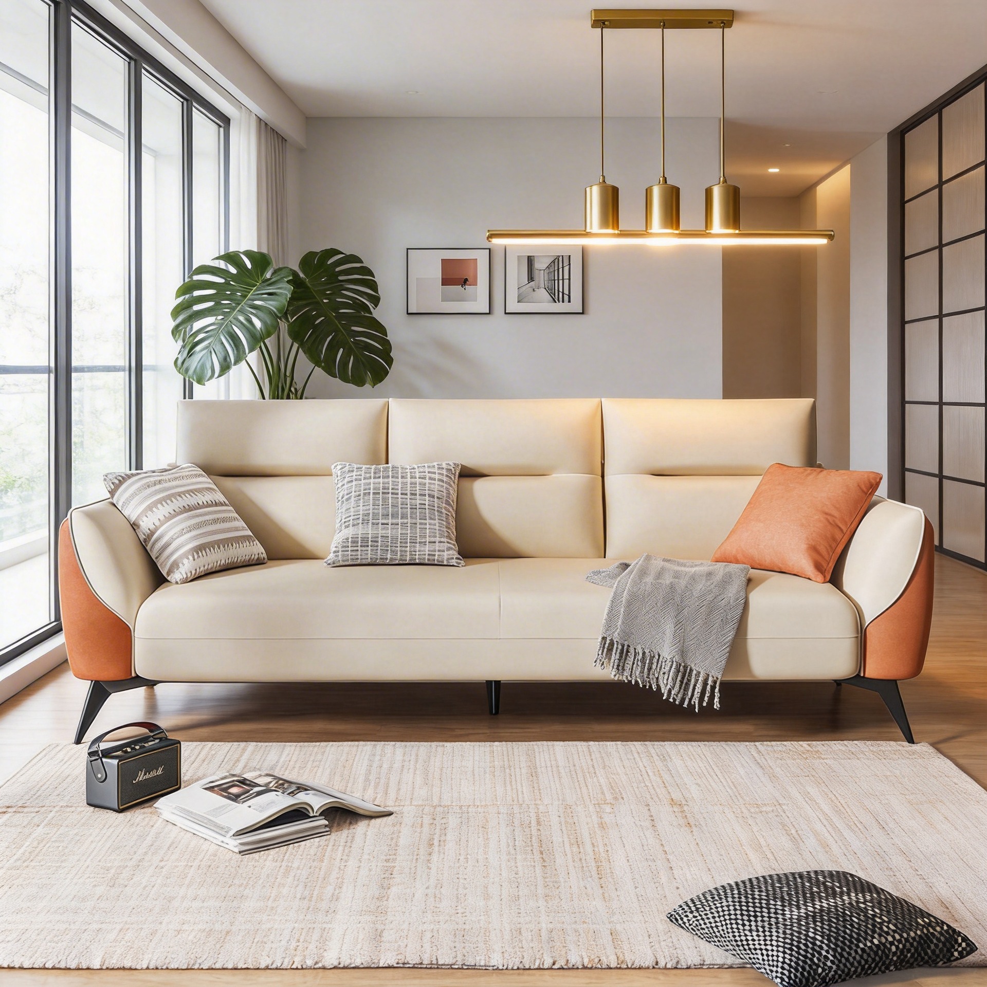 Sofa Small Apartment Technology Cloth Double Modern Simple Fabric Sofa Living Room Straight Row Three Person Sofa Home Popular