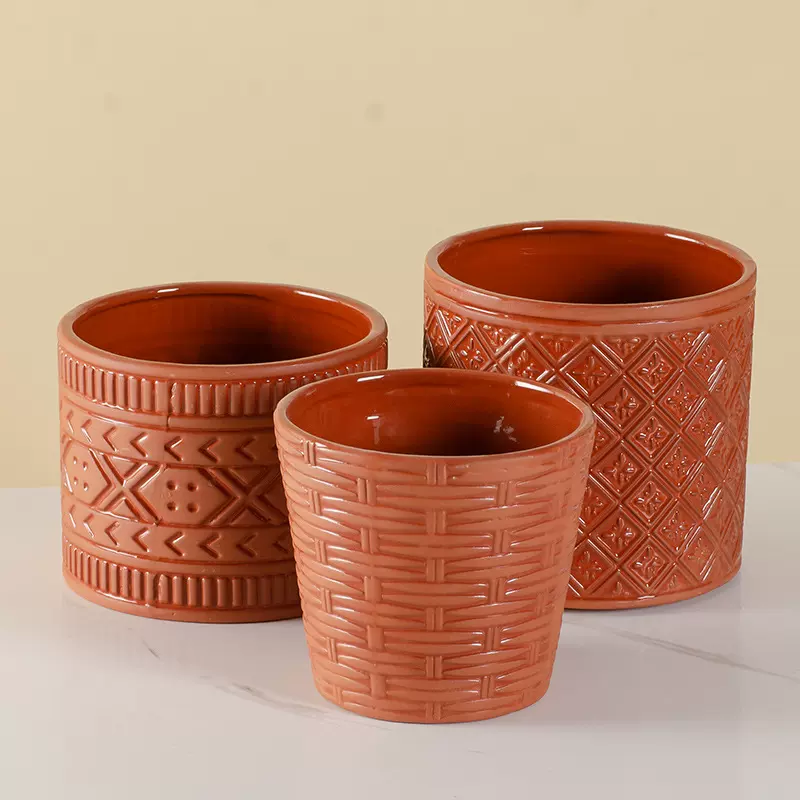 红土工厂陶瓷花盆容器罗马蝴蝶兰绿植花盆浮雕外贸跨境亚马逊