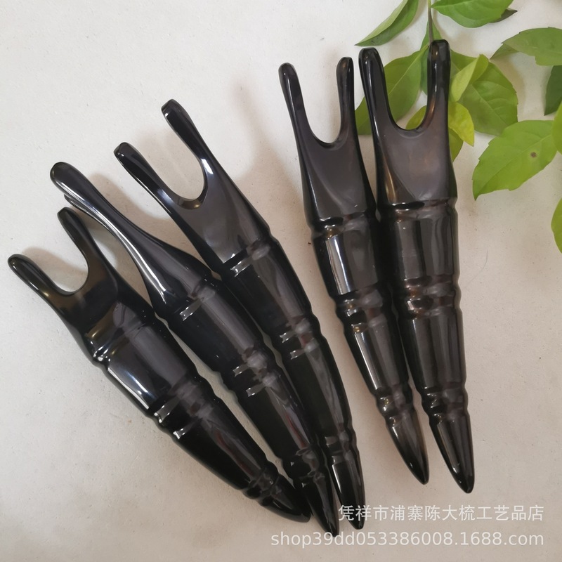黒牛角彫刻鼻剃りマッサージ器サイズランダム発竹節ハンドル彫刻ハンドル黒鼻剃り|undefined