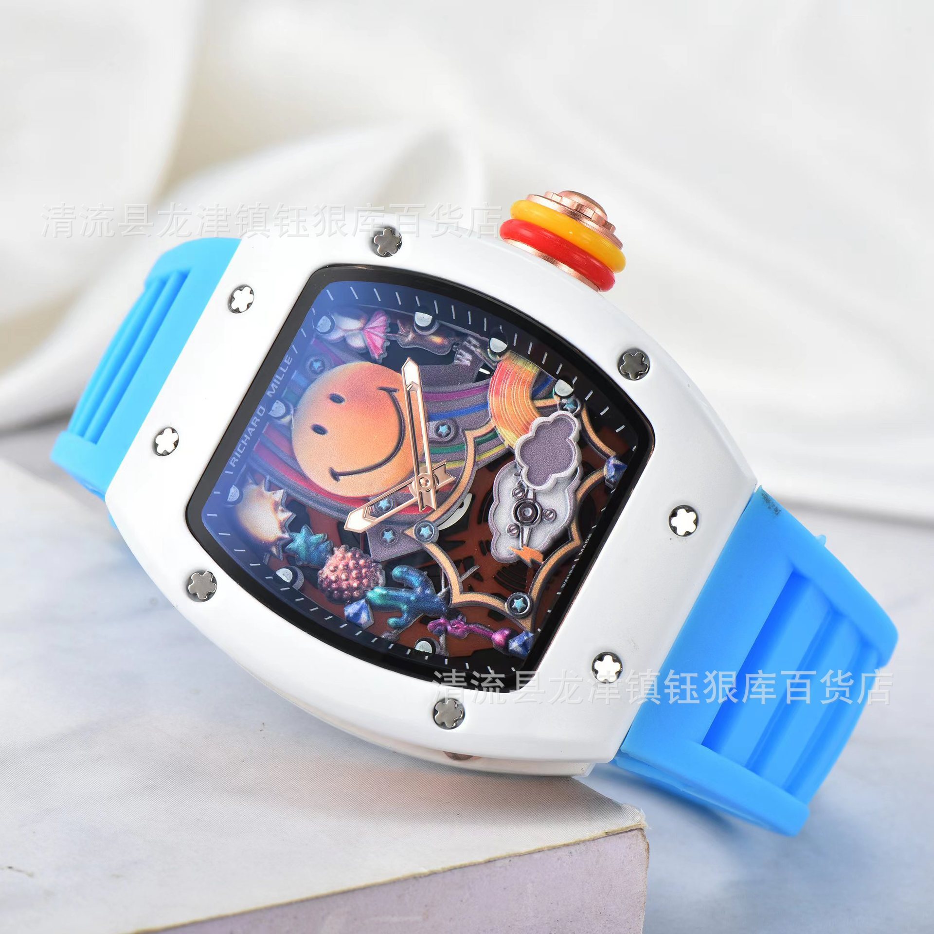 New Full Diamond Business Popular Men's Three-Hand Chronograph Watch with Smiley Face Richard Fashion Popular Watch