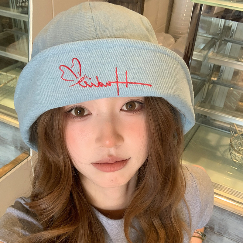 Ruiqi の大きな頭囲と小さなフランジ付きカウボーイハット、女性用のかわいくてファッショナブルな夏の刺繍入りフィッシャーマンハット|undefined