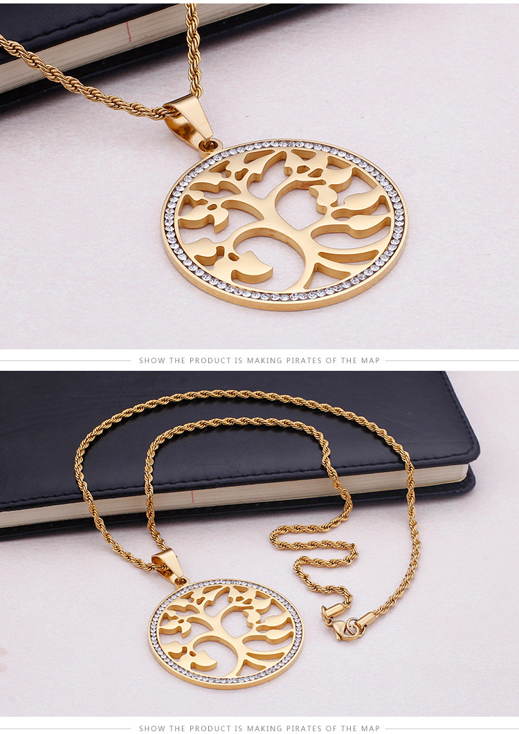 simple tree of life hollow stainless steel necklace earring set wholesale Nihaojewelry