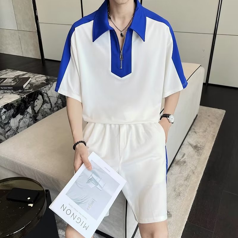 Otoño, personalidad de moda, combinación de colores, deportes y ocio, traje suelto, traje de dos piezas con suéter para hombre