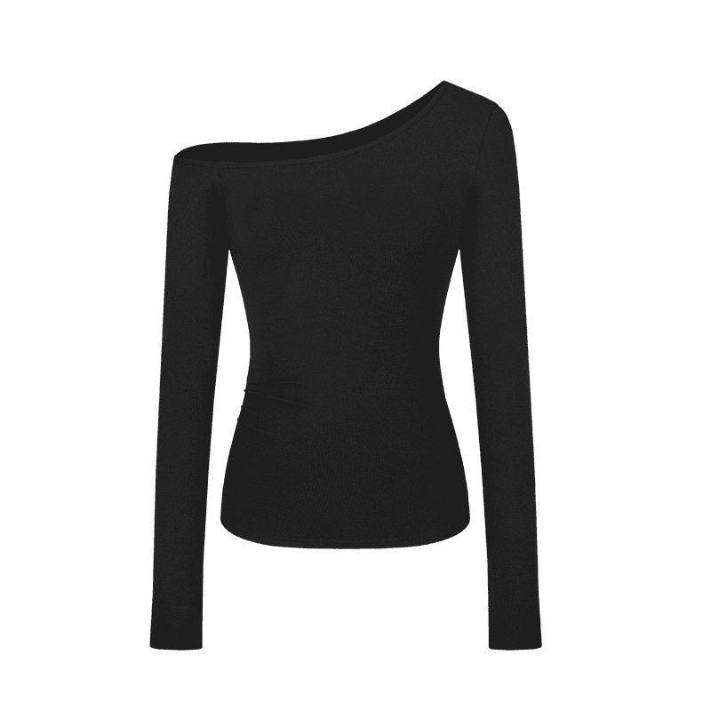 Camiseta de manga larga de hombro inclinado puro otoño y invierno nuevo diseño delgado de principios de otoño caliente sensación de moda de blusa universal