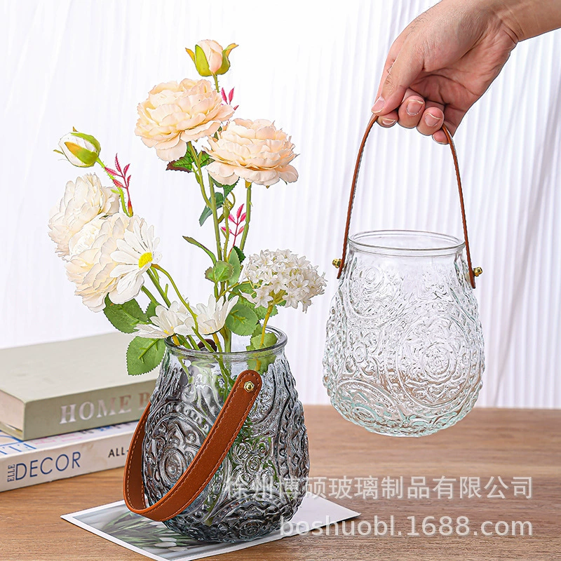 Скандинавская простая стеклянная ваза, креативная рельефная ваза для гидропоники, настольное украшение для сухоцветов
