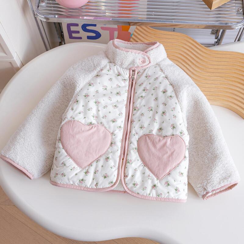 Girls' 2026 Winter Fleece-Lined Thickened Floral Cotton Jacket with Heart Pockets, Double-Sided Fleece Warm Cotton Coat for Baby Girls Girls' 2026 Winter Fleece-Lined Thickened Floral Cotton Jacket with Heart Pockets, Double-Sided Fleece Warm Cotton Coat for Baby Girls