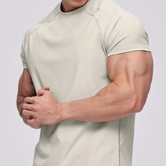 アマゾンクロスボーダー新品メンズユーロコード純色フィットネス半袖tシャツ夏男ランニング速乾衣