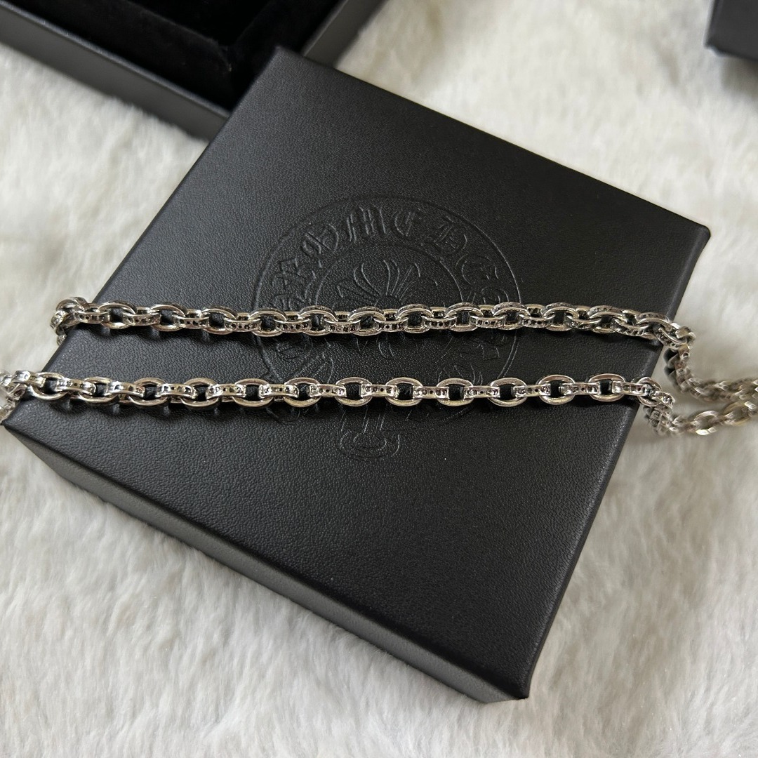 源头厂家925银项链 克罗芯 字母椭圆项链 男女同款复古嘻哈项链